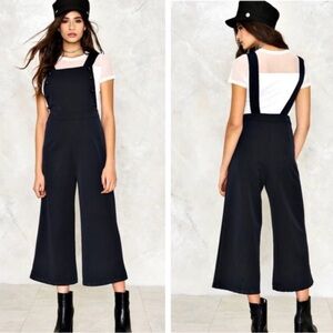 Nasty Gal Wide Leg Dungaree Jumpsuit overalls BLACK size 10 NWT